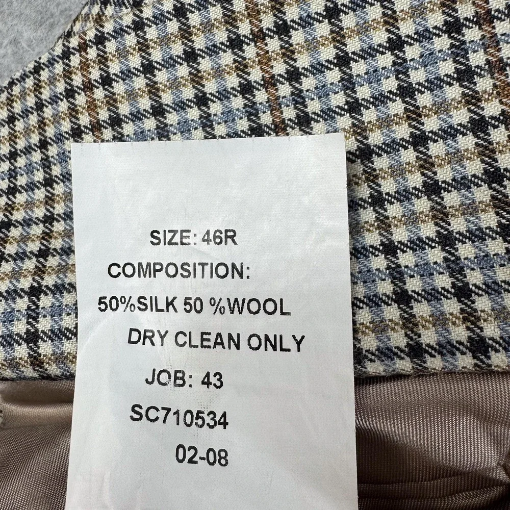 Jos A Bank Blazer Mens 46R Brown Check Silk Wool Tweed Sport Coat Jacket Classic